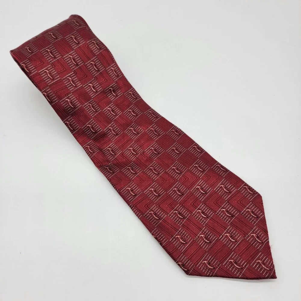 GRAHAM & LOCKWOOD London England Tie‎ Red Leaves Feathers 100% Silk